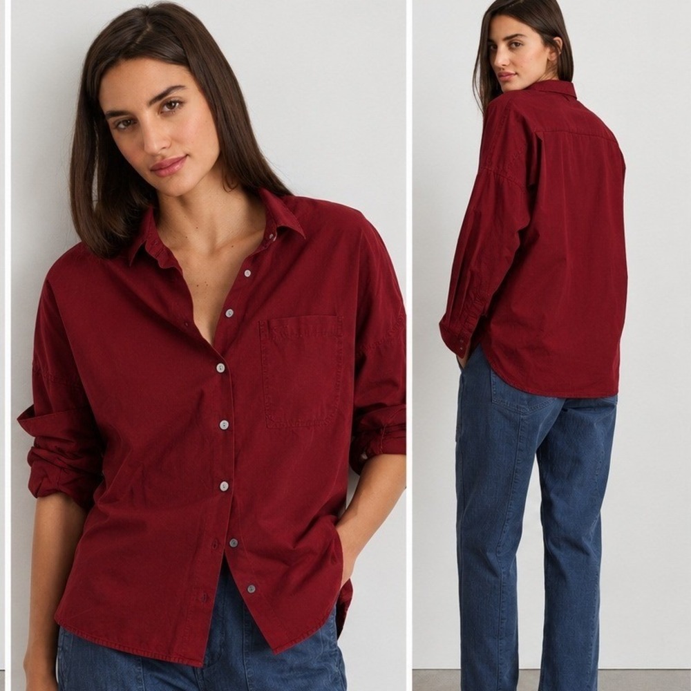 Alex Mill Button Down Jo Shirt Medium Maroon Cotton Poplin Oversized Top